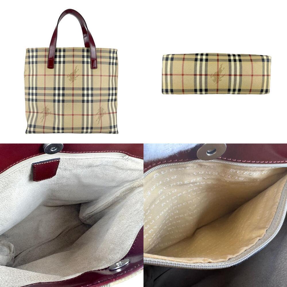 Burberry Burgundy Beige Handbag Tan Leather - Picture 3 of 4
